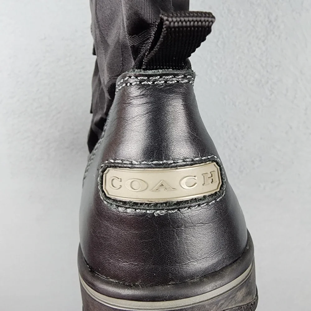 Coach Shaine Snow Boots Womens Size 7 Black Leather Winter Faux Fur Lace Up